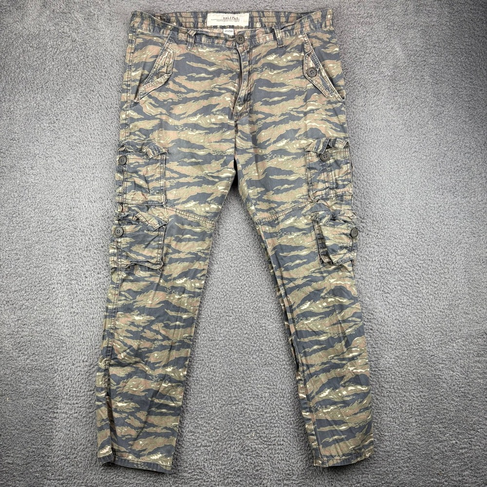HALIFAX Tiger Camo Cargo Pants Men's‎ 33x32 Cotton Pakistan Button Fly